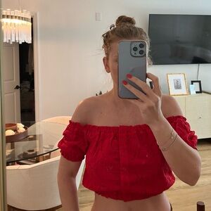 NWT H&M embroidered red crop top
